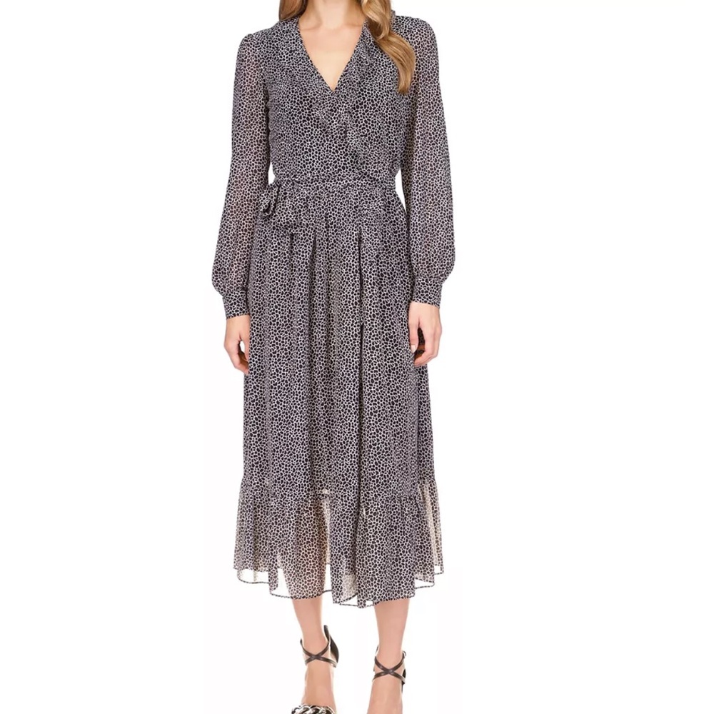 MICHAEL Michael Kors Black and White Long Sleeve Ruffled Wrap Dress NWT